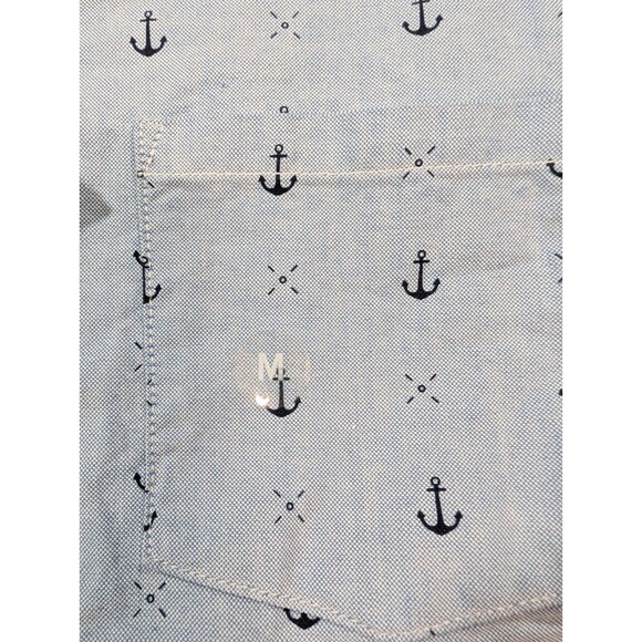 Modern Amusement Men’s M Anchor Print Button Down Shirt Blue Cotton Long Sleeve - Picture 6 of 11